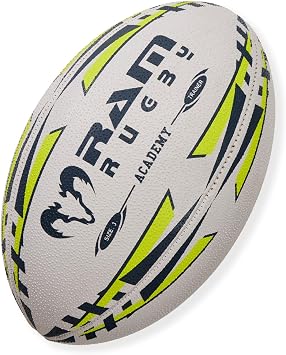 Ram Rugby Academy Training Ball Size 3 & 4   Hand Stitched 3-Ply   High Grip Rubber Surface for Youth & Club Use