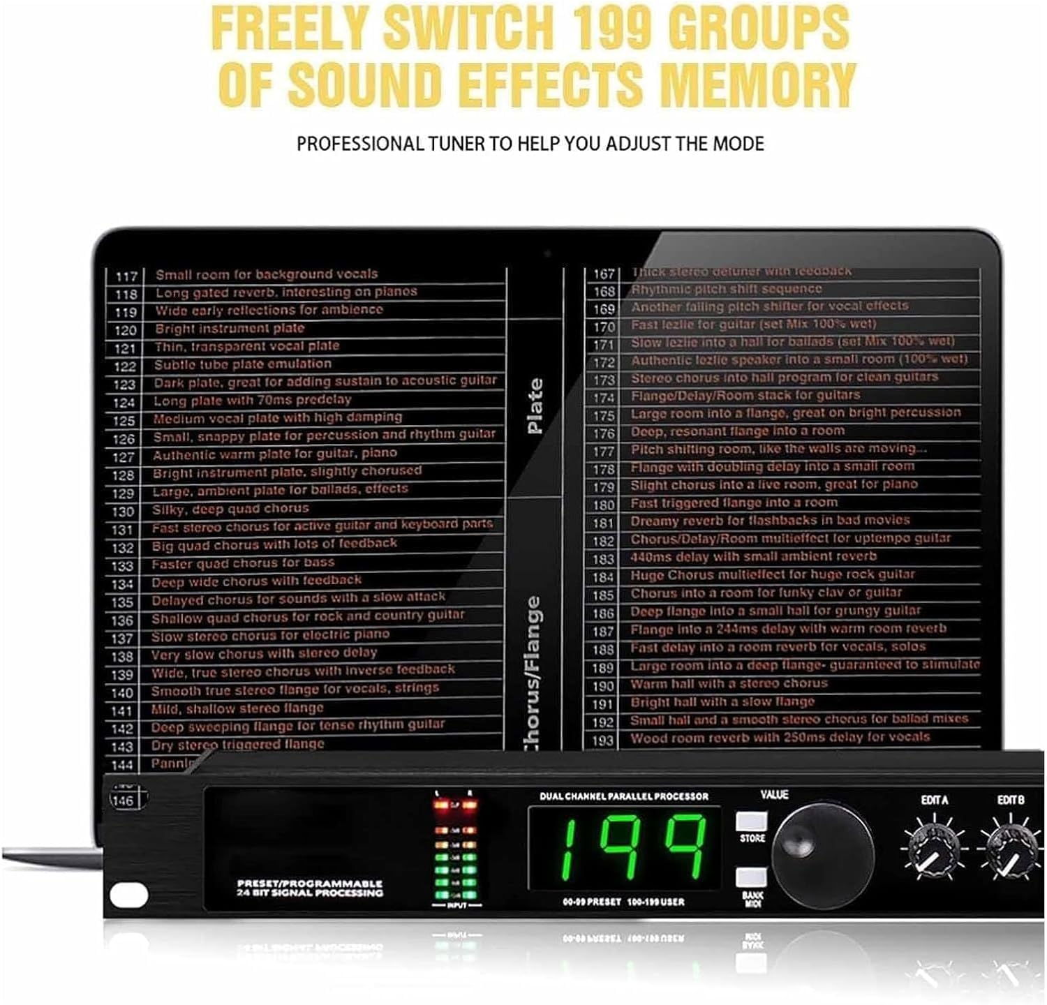 Processore DSP con Riverbero Digitale E Multieffetti, Processore Audio KTV con Equalizzatore, 99 Programmi Preimpostati, 199 Effetti Sonori, Elaborazione del Segnale Programmabile a 24 Bit