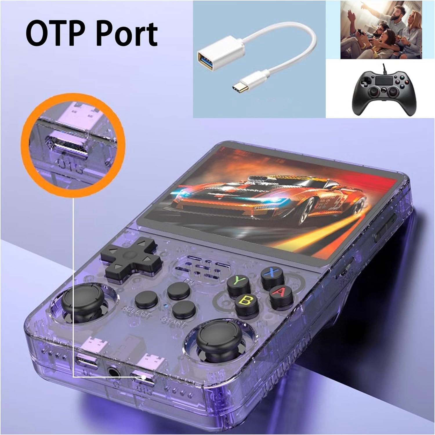 Console Rétro Portable Keyboy R36S - 128Go + 21000 Jeux, Écran IPS 3.5" Violet Translucide