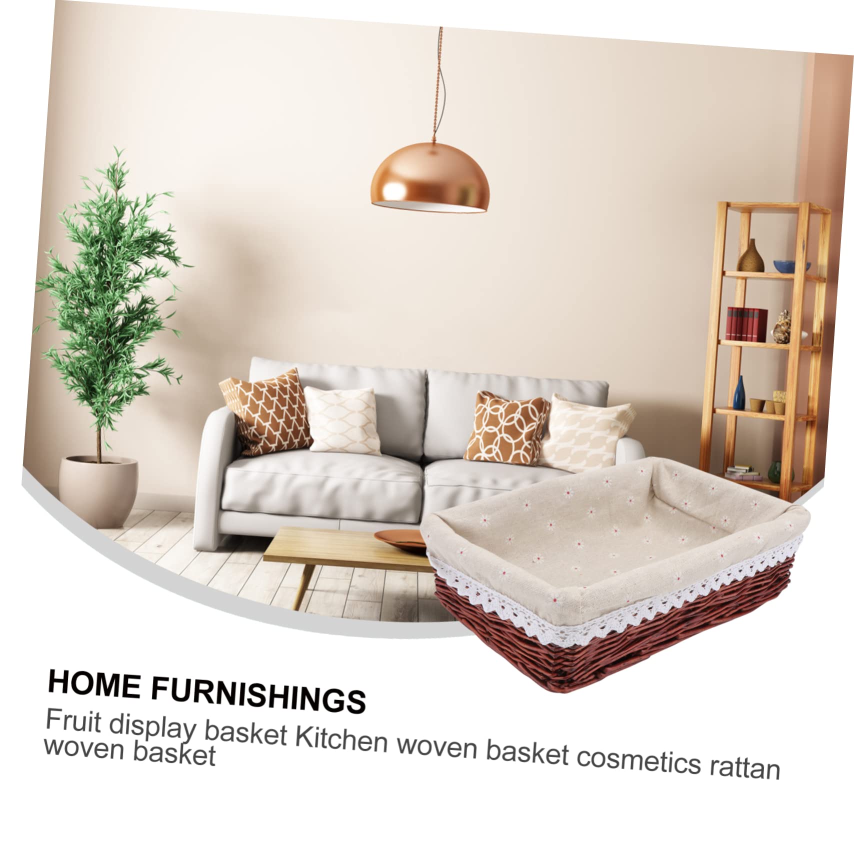 Cabilock 1Pc Rattan Woven Storage Basket Kitchen Display Basket for Fruits and Cosmetics Reddish Brown for Home Organization and Rustic Decor