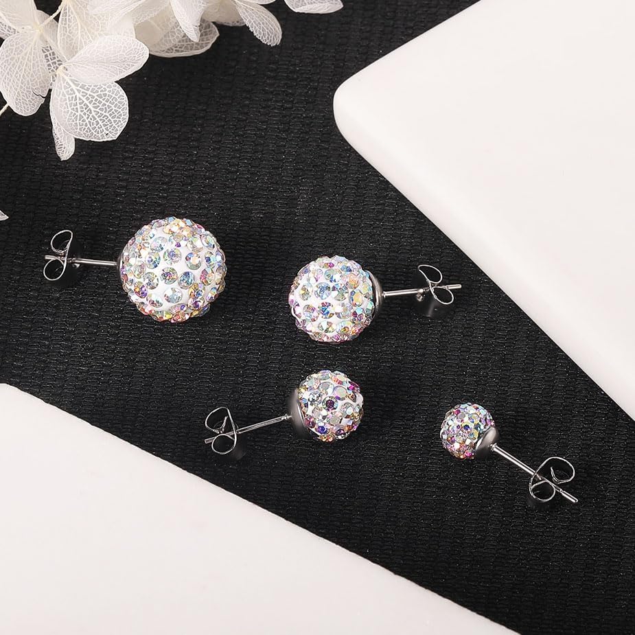 AOEDEJ Silver Ball Earrings Disco Ball Earrings for Women Crystal Earrings Studs Silver Crystal Earrings Cubic Zirconia Crystal Ball Earrings - Image 6
