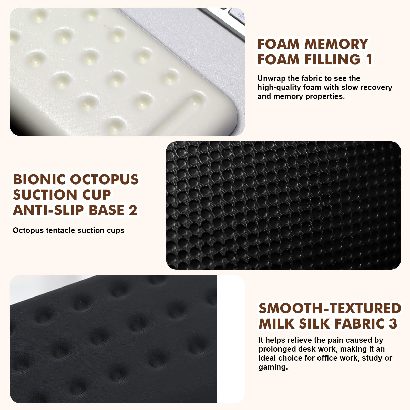 Set di 2 poggiapolsi per tastiera in memory foam, ergonomico, antiscivolo, per ufficio e casa
