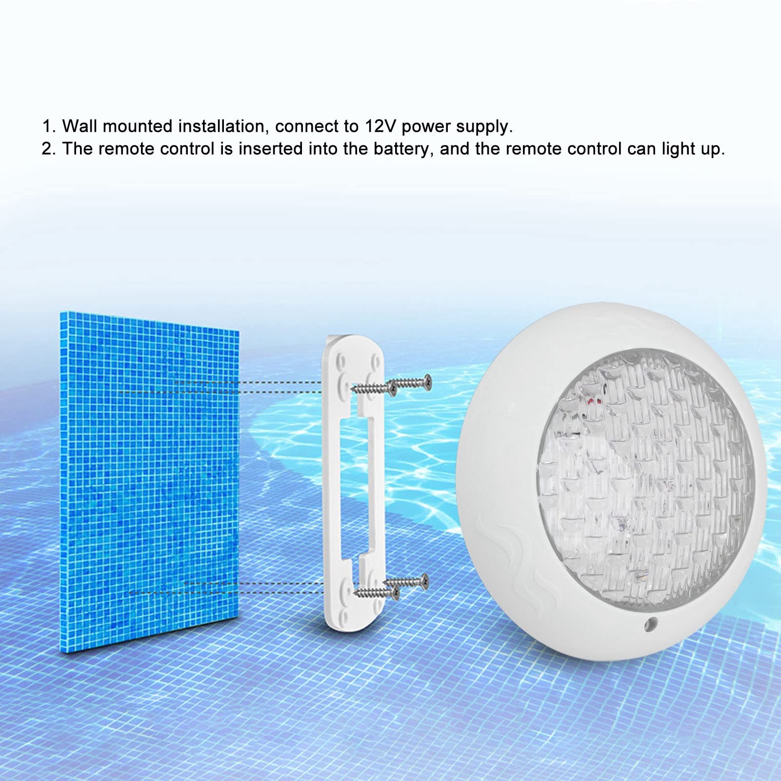 Yosoo Health Gear Oświetlenie Basenowe LED 12 V ABS PC RGB Podwodne światło 35 W IP68 Wodoodporne z Pilotem do Zewnętrznych Krytych Basenów Fontanna Oświetlenie Naścienne (WHITE)