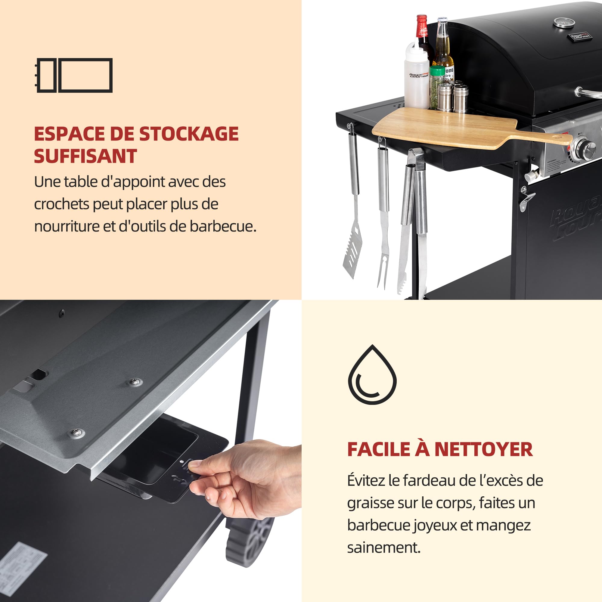 Royal Gourmet Barbecue Gaz sur Chariot, 3 Brûleurs BBQ Gaz avec Capot, Puissance 9kW Propane, 2 Grilles en Émaillée, 2 Table Latérales, Thermomètre Intégré, Adapté pour Jardin et Camping
