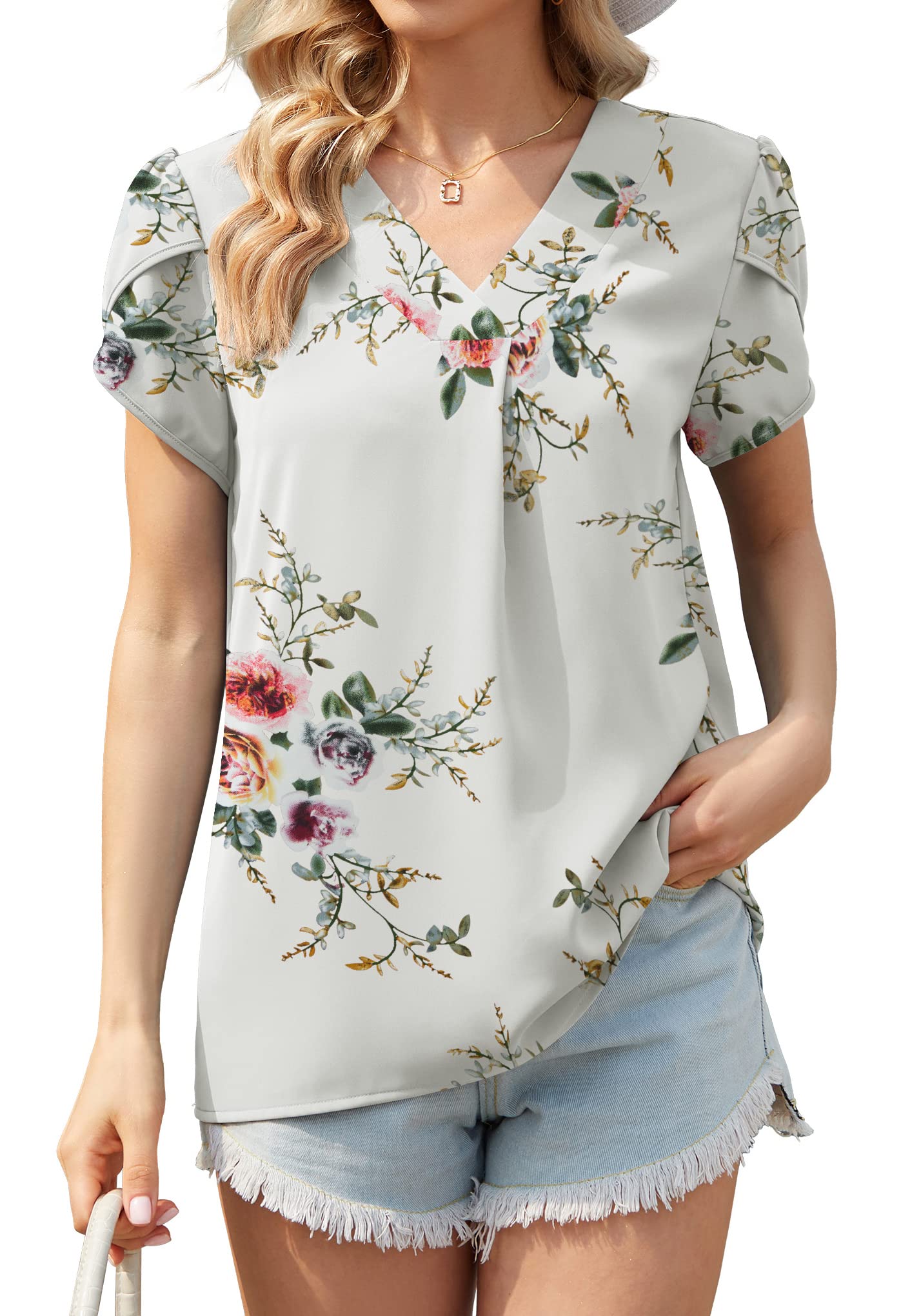 TASAMO Womens Short Sleeves Chiffon Blouses with Loose Fit and Stylish Split V Neckline Perfect for Summer Casual Wear