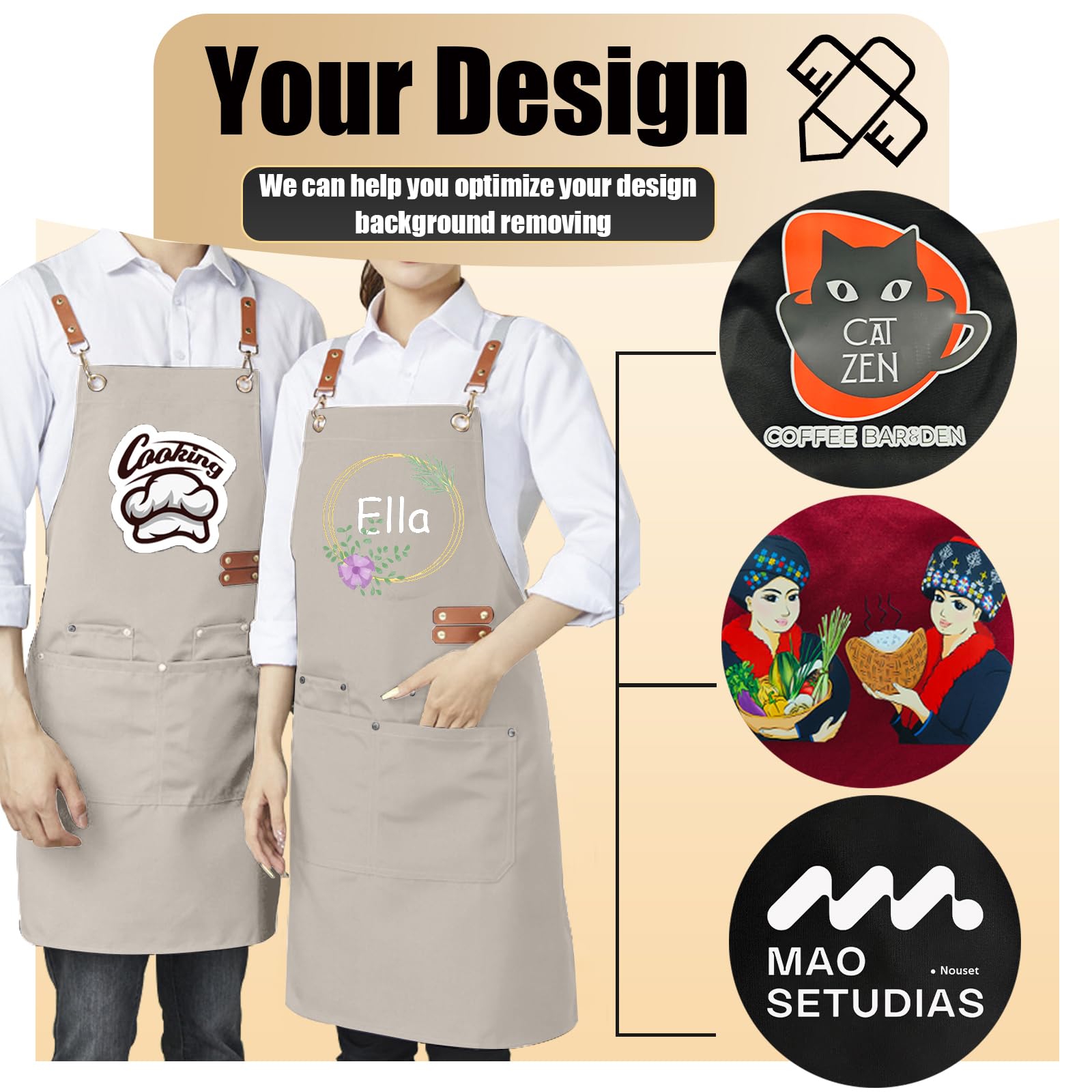 Personalized Custom Apron for Men Women Adjustable Waterproof Canvas Apron for Cooking, Gardening & BBQ - Heavy Duty with Large Pockets