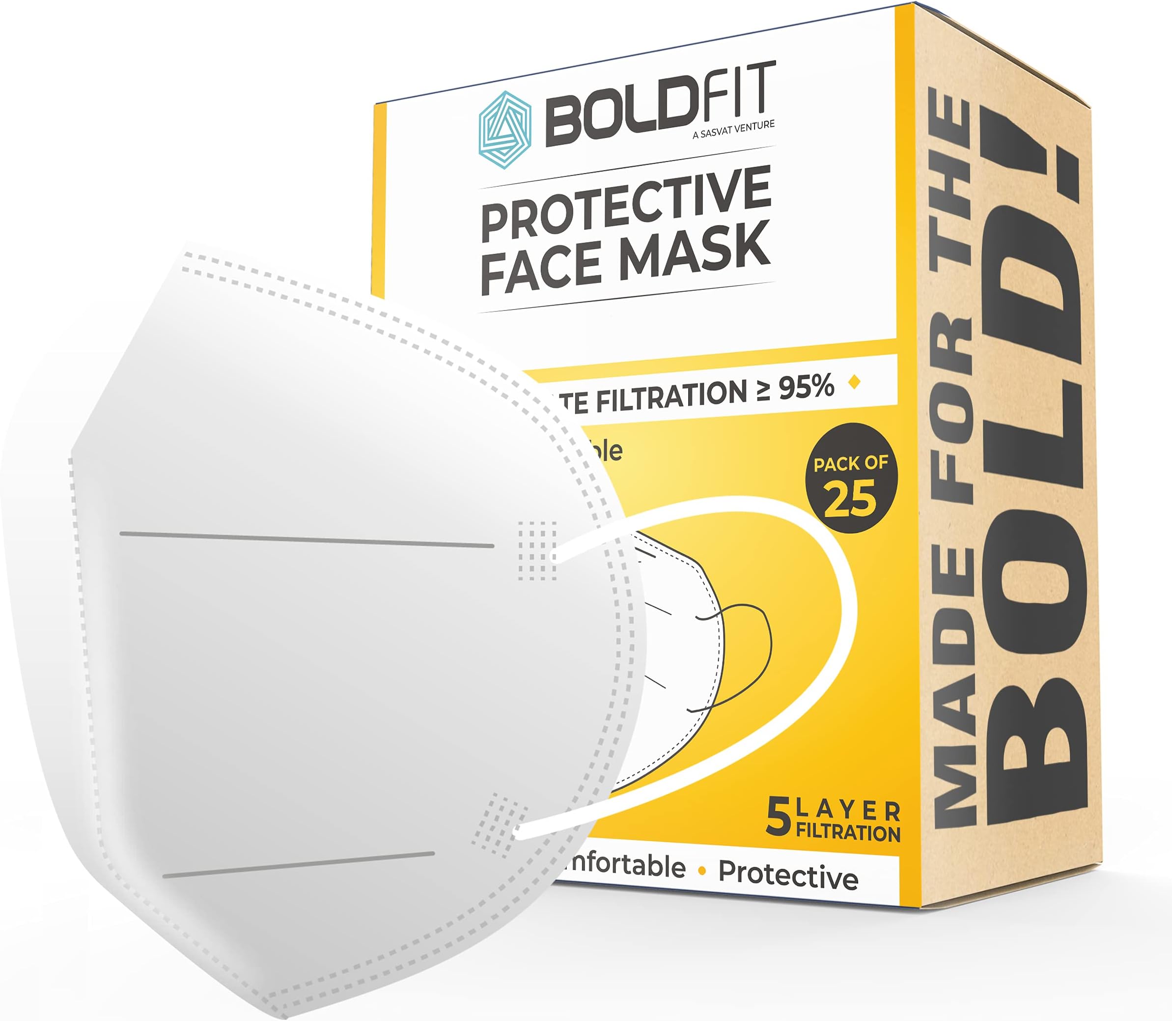 Boldfit Cotton N95 Face Mask For Men & Women N95 Mask With 5 Layer N95 Masks For Adults & Kids N 95 Mask Face Mask Men Anti Pollution Mask For Men Facemask Anti Pollution Mask N95 Face Masks, White
