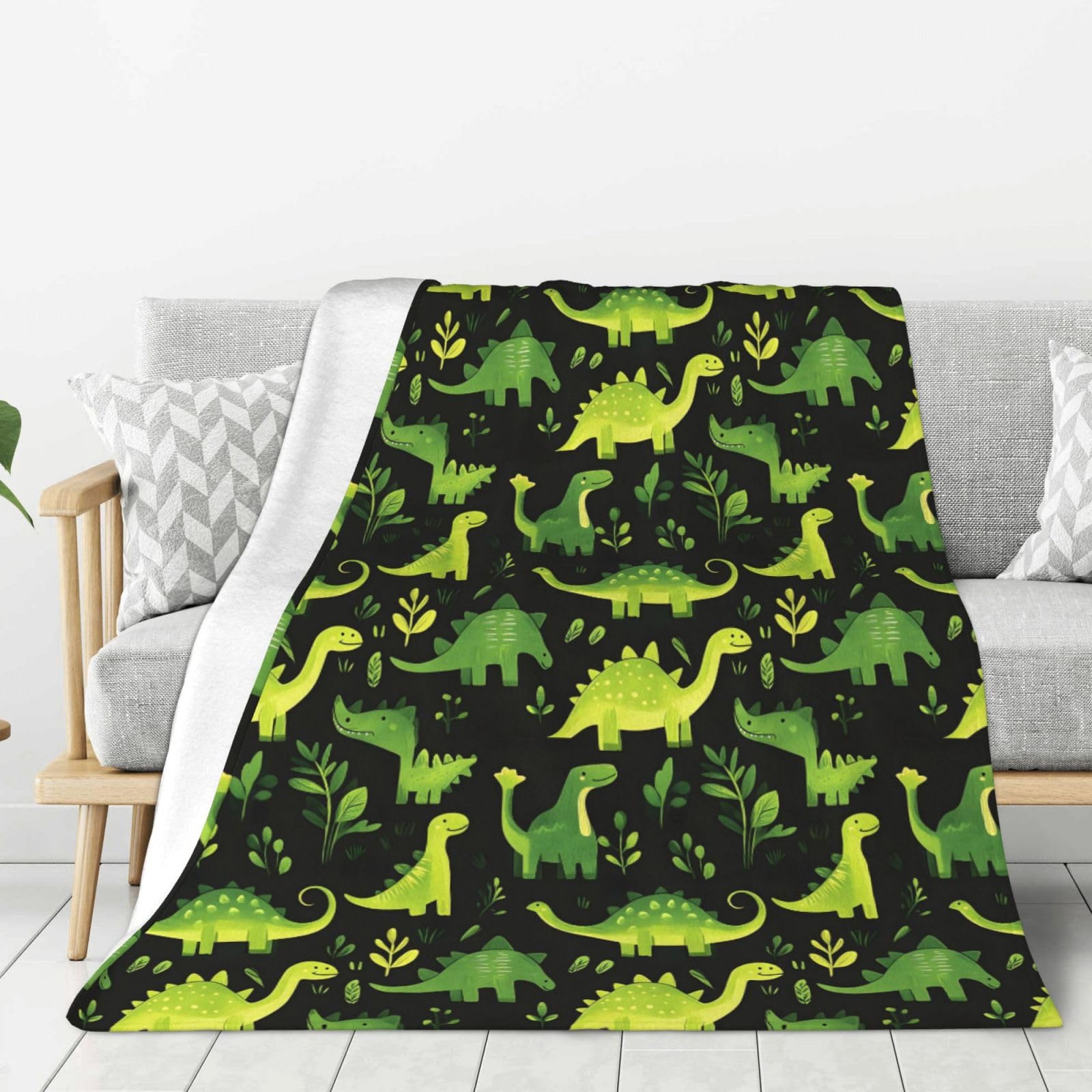 Couverture légère de camping et voyage à motif dinosaure vert en flanelle