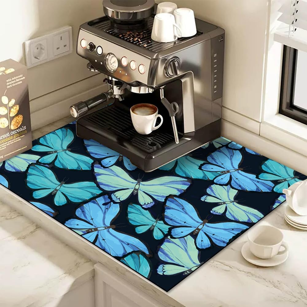 Butterfly Washer and Dryer Top Covers Anti-Slip Absorbent Mat Washing Machine Fridge Dust-Proof Cover Butterfly Washer Dryer Top Protector Mat for Laundry Room (Blue, 23.6'' x 19.68'')