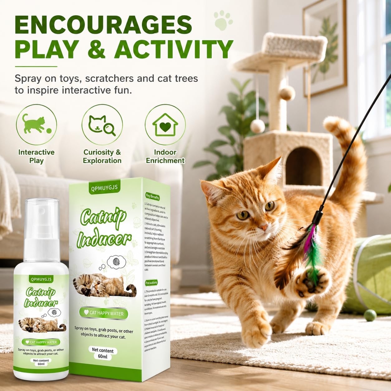 Catnip Spray for Indoor Cats, Natural Catnip & Silvervine Blend, Encourages Play, Scratching & Interactive Activity, Training Spray for Toys, Scratchers & Cat Furniture, 2 fl oz (60ml)