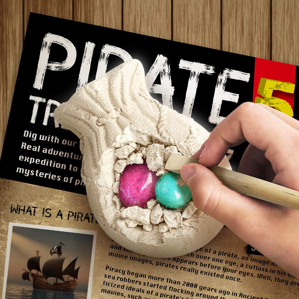JUGUETES - Kit de excavación de tesoros piratas, 5 ladrillos, kits de excavación de tesoros, juguetes piratas, kits de excavación interactivos, juguetes de excavación interactivos, gran regalo de 2