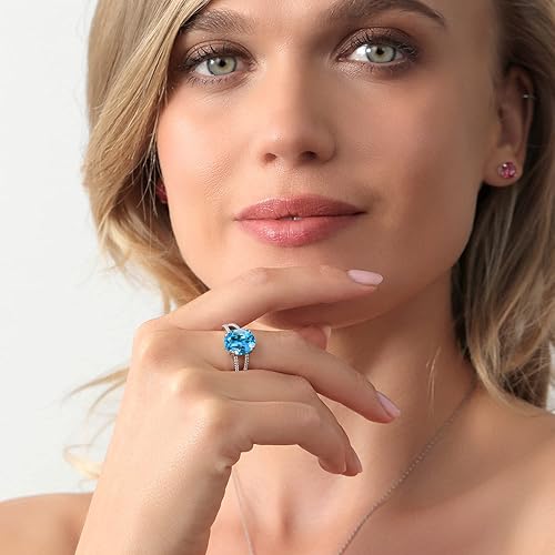 Miniatura 3 de Gem Stone King Anillo de plata de ley 925 con topacio azul suizo para mujer (5.48 quilates, ovalado, 0.472 x 0.394in, piedra natal de piedras