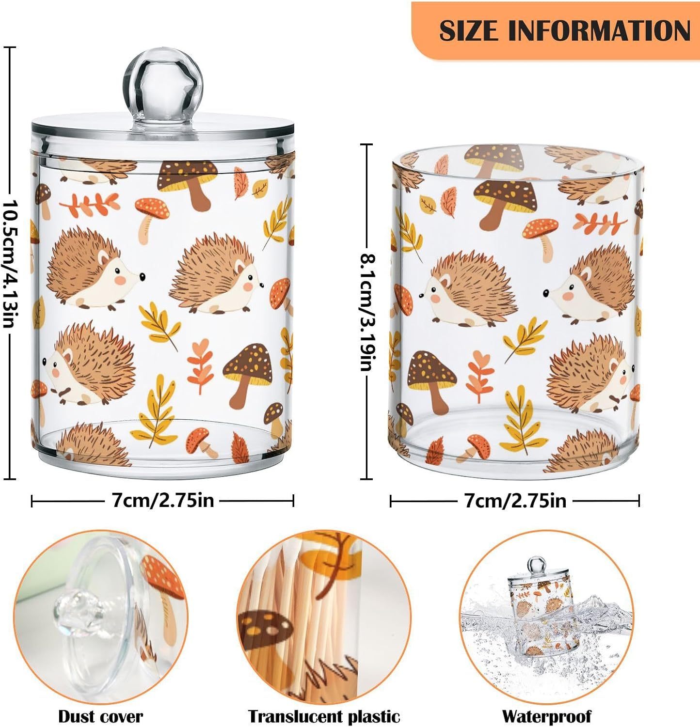 MNSRUU 4 Pack Qtip Holder Organizer Dispenser Hedgehogs Pink Bathroom Storage Canister Cotton Ball Holder Bathroom Containers for Cotton Swabs/Pads/Floss