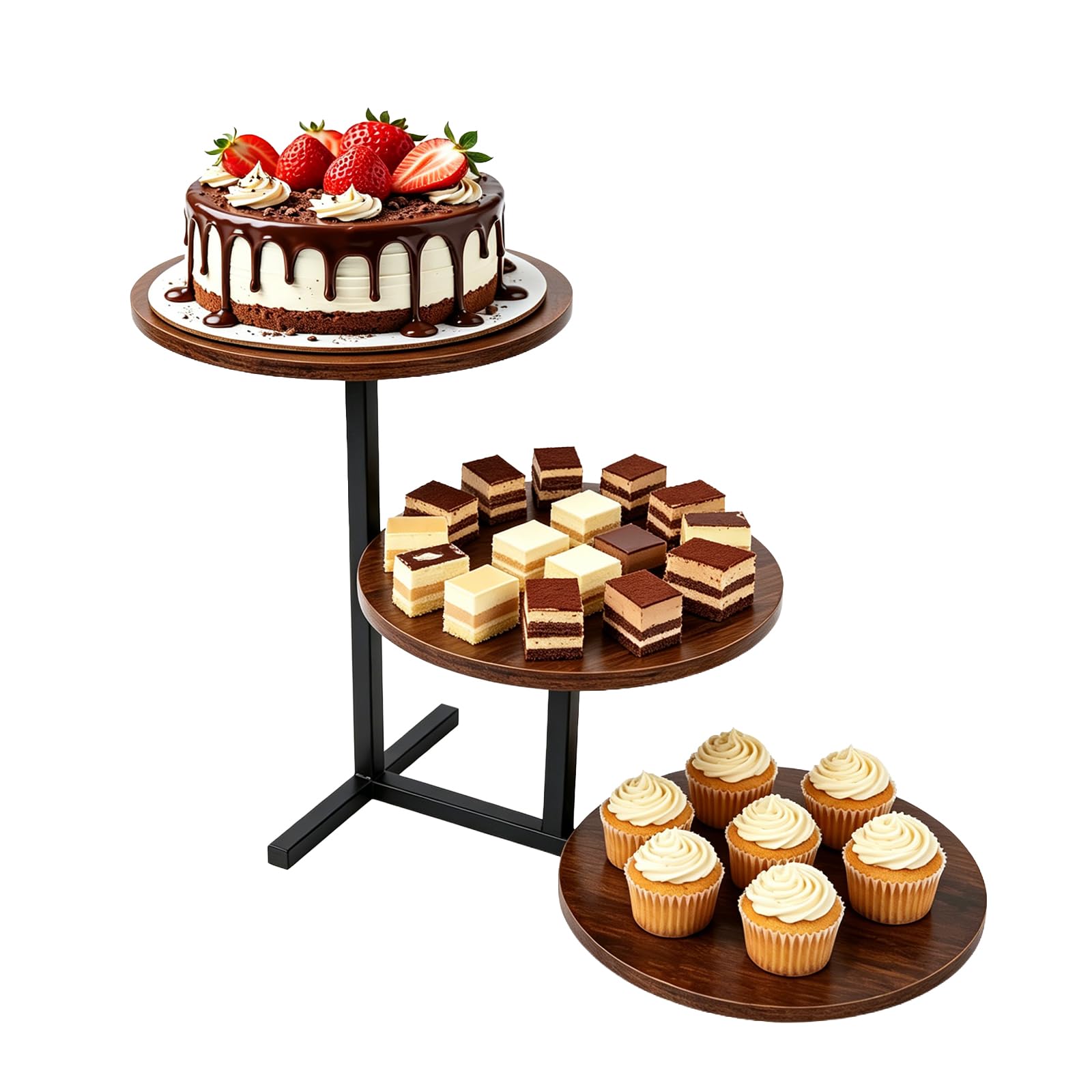 TWSOUL Alzata in legno a 3 ripiani, 3 pezzi, diametro 25 cm, per 50 cupcake, come torte, frutta, biscotti, caramelle, per matrimoni, compleanni, tè pomeridiano, feste