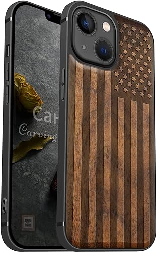 Carveit Funda magnética de madera para iPhone 13 Mini madera real dura y TPU suave a prueba de golpes, funda protectora híbrida única y elegante de