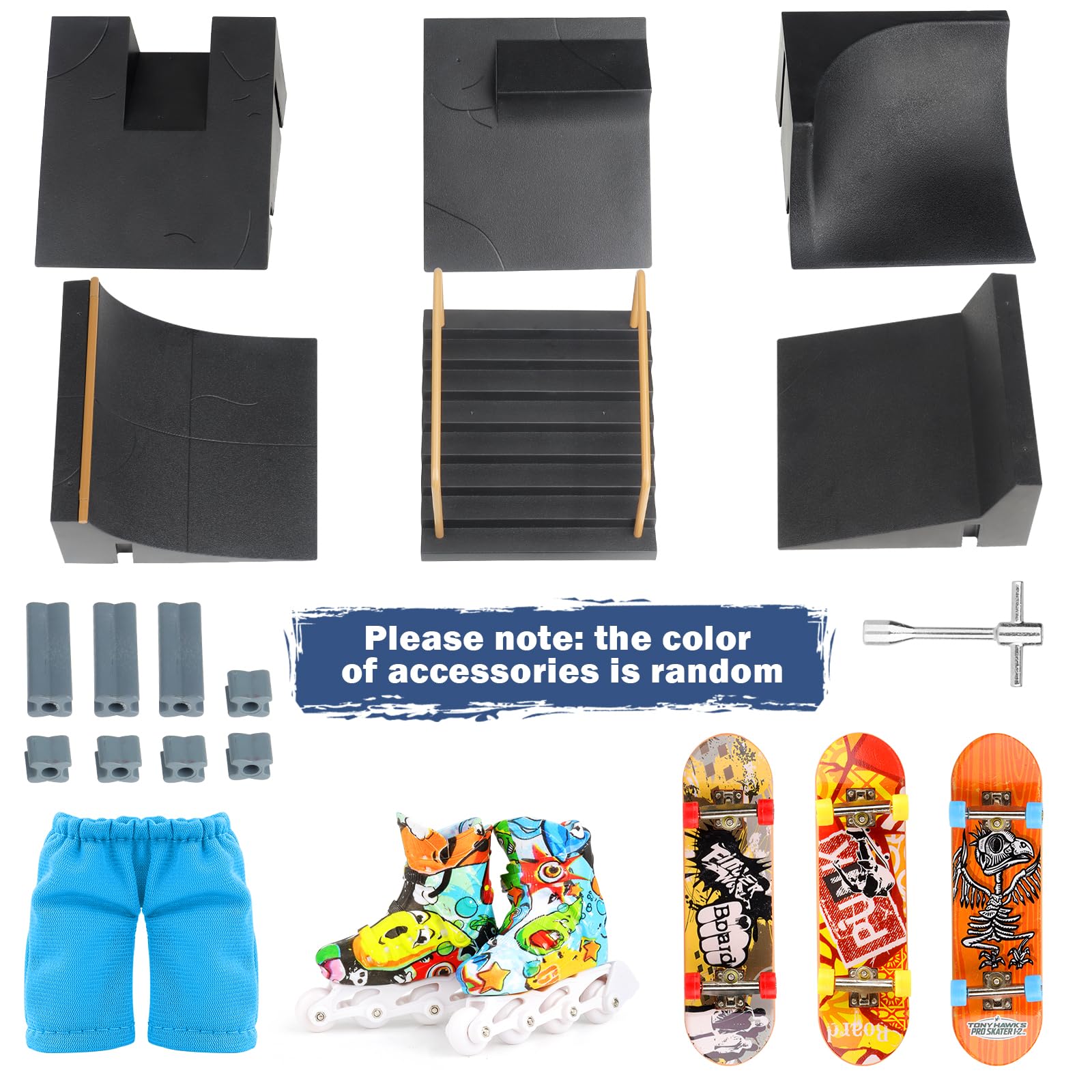 CS COSDDI Mini Finger Skateboards Ramp Accessories Set, 6-in-1 Fingerboard Toy Skate Park Kit Ramp, DIY Assembly Mini Finger Skateboard Ultimate Park Set Ramps for Kids Birthday Gift