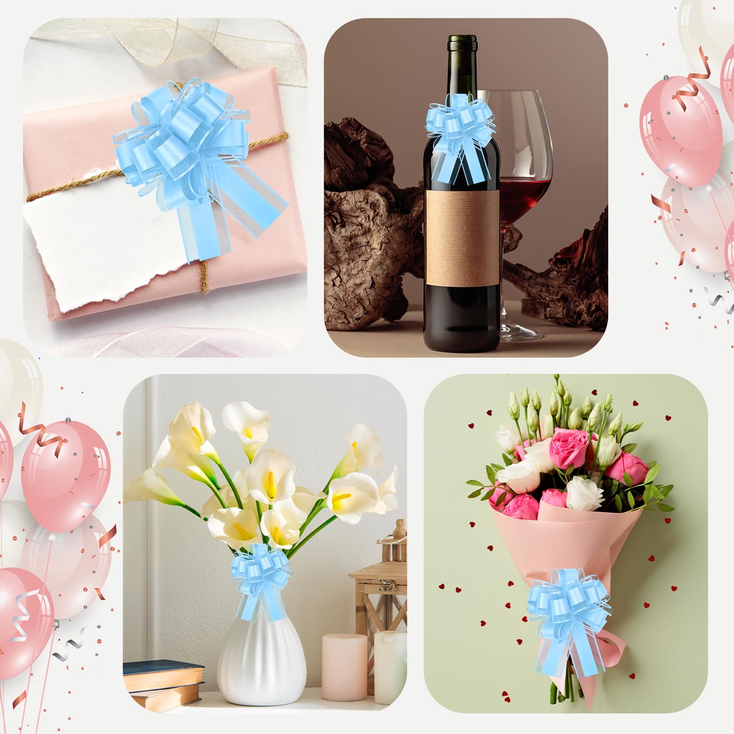 Cinta Azul 15 cm para Coche de Boda, Lazos Grandes para Envolver Regalos y Decoración