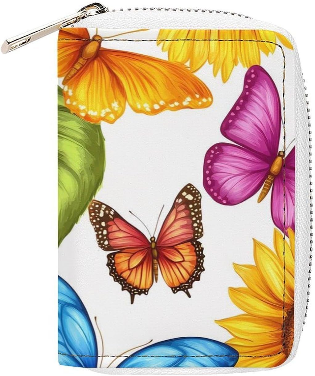 Colorful Butterfly Sunflowers Small Business Credit Card Holder Wallet with 20 Card Slots Case Coin Purse Pouch