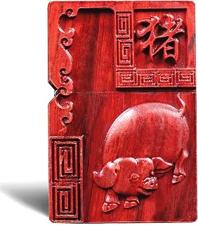 Ashendikan Natural Red Sandalwood Rosewood Carving Lighter，Replaceable for Zippo (Only Case), Compatible Insert Size 3.6cm * 1.2cm * 5cm (Zodiac Pig)