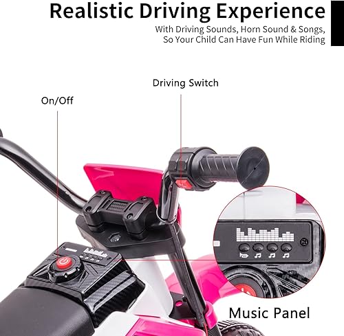 Miniatura 10 de AOKOY Motocicleta eléctrica para niños de 12 V con batería eléctrica para niños, juguete de montar motocicleta eléctrica recargable con ruedas de