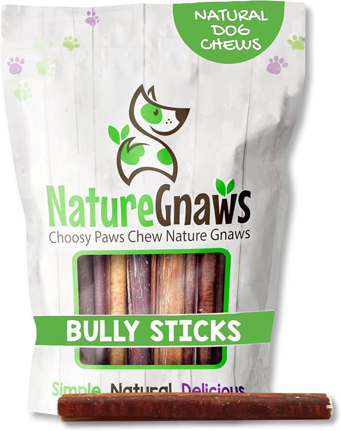 Nature Gnaws Extra Thin Bully Sticks for Small Dogs 5-6" (10 Count) - Long Lasting for Light Chewers and Puppies - Natural Beef Dog Chew Bones