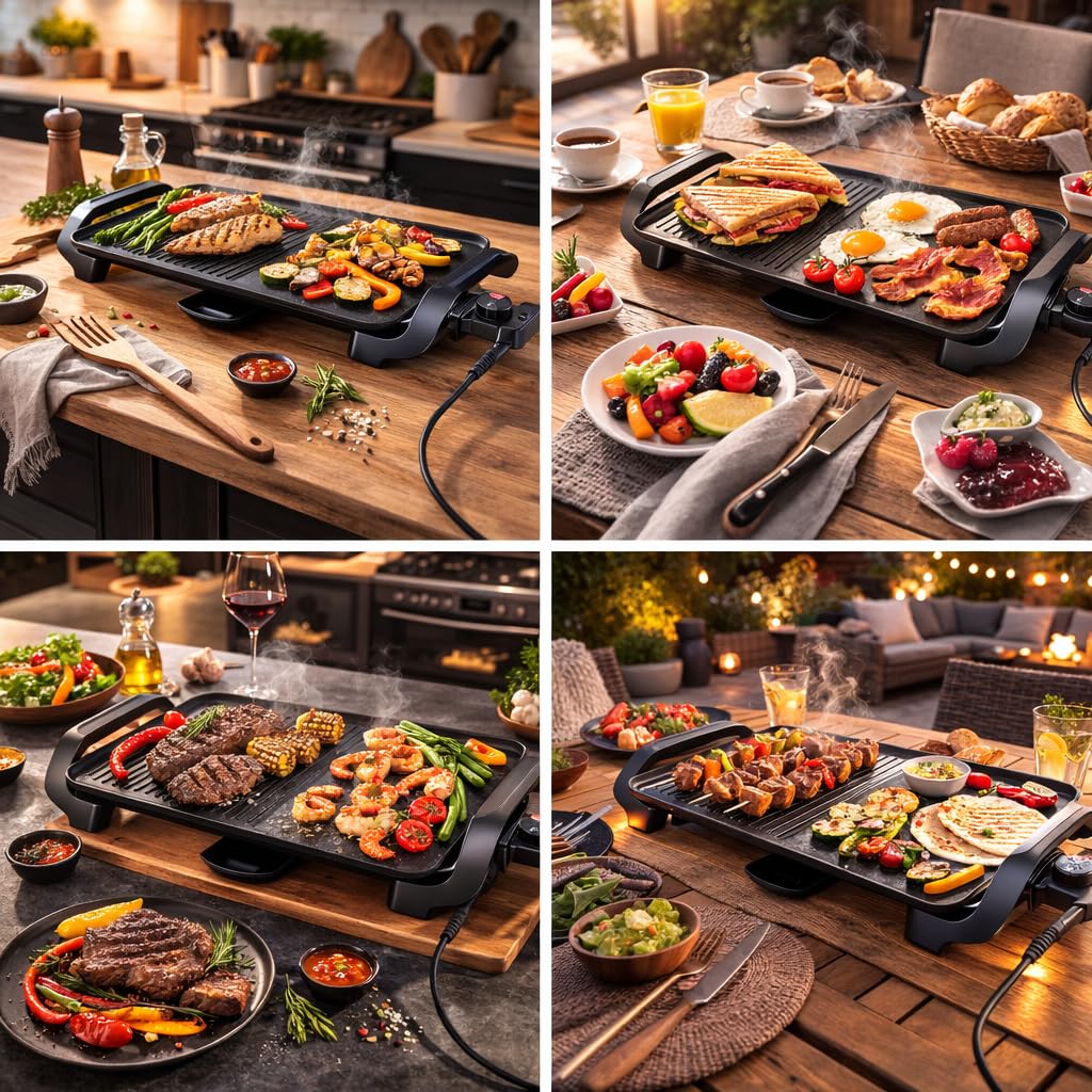 Parrilla Eléctrica con Grill y Plancha, Doble Función, 2200W, Plancha para Asar electrica, Don Feliz