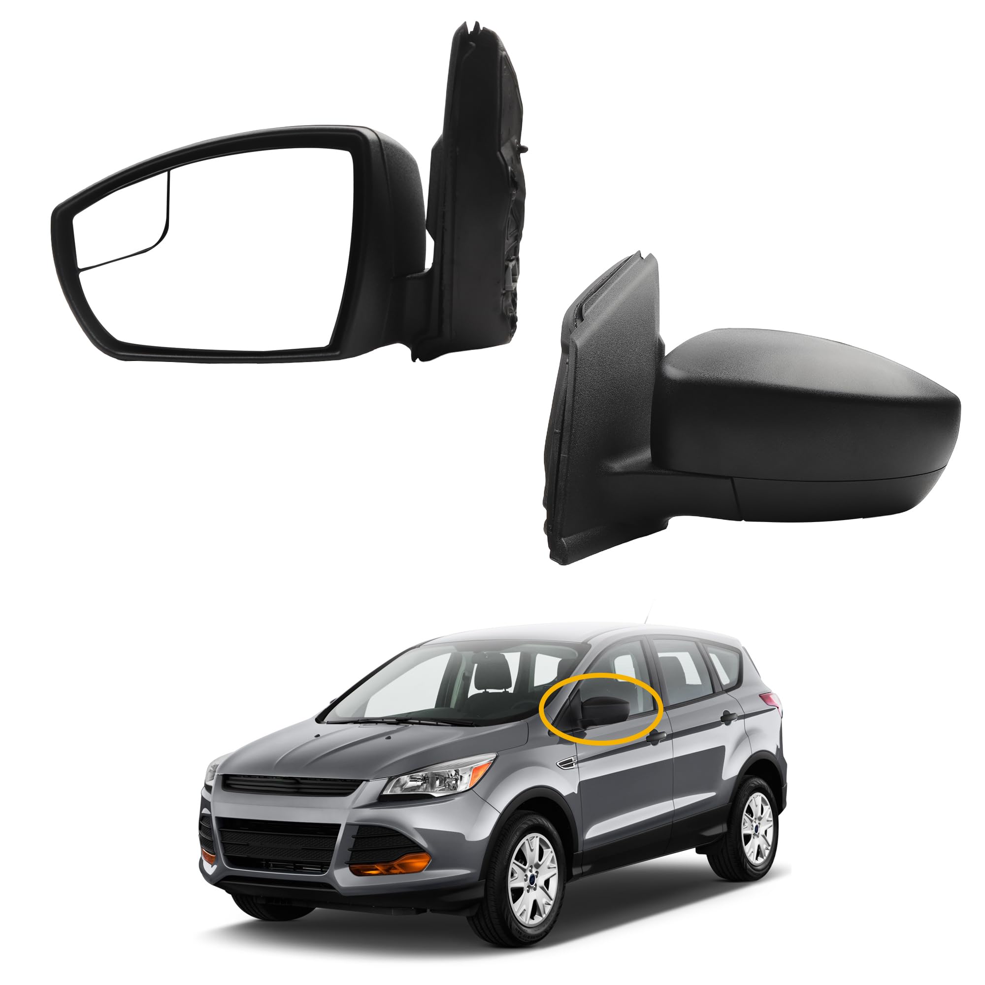 Dasbecan Left Side Mirror Compatible with 2013-2016 Ford Escape Black 3Pins