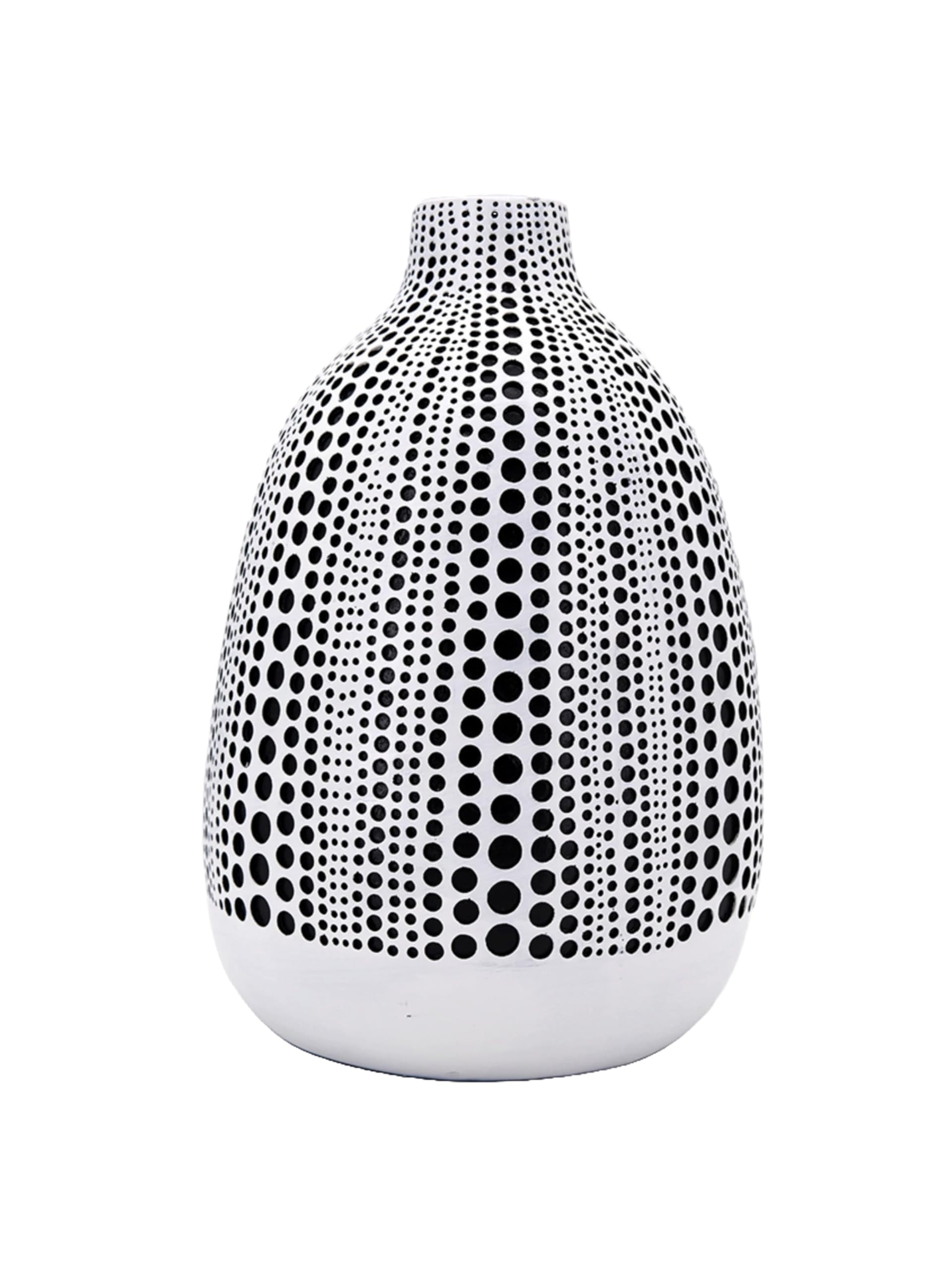 Haute Collage White Modern Black And Textured Dot Vase, Imperfect Beauty (White)