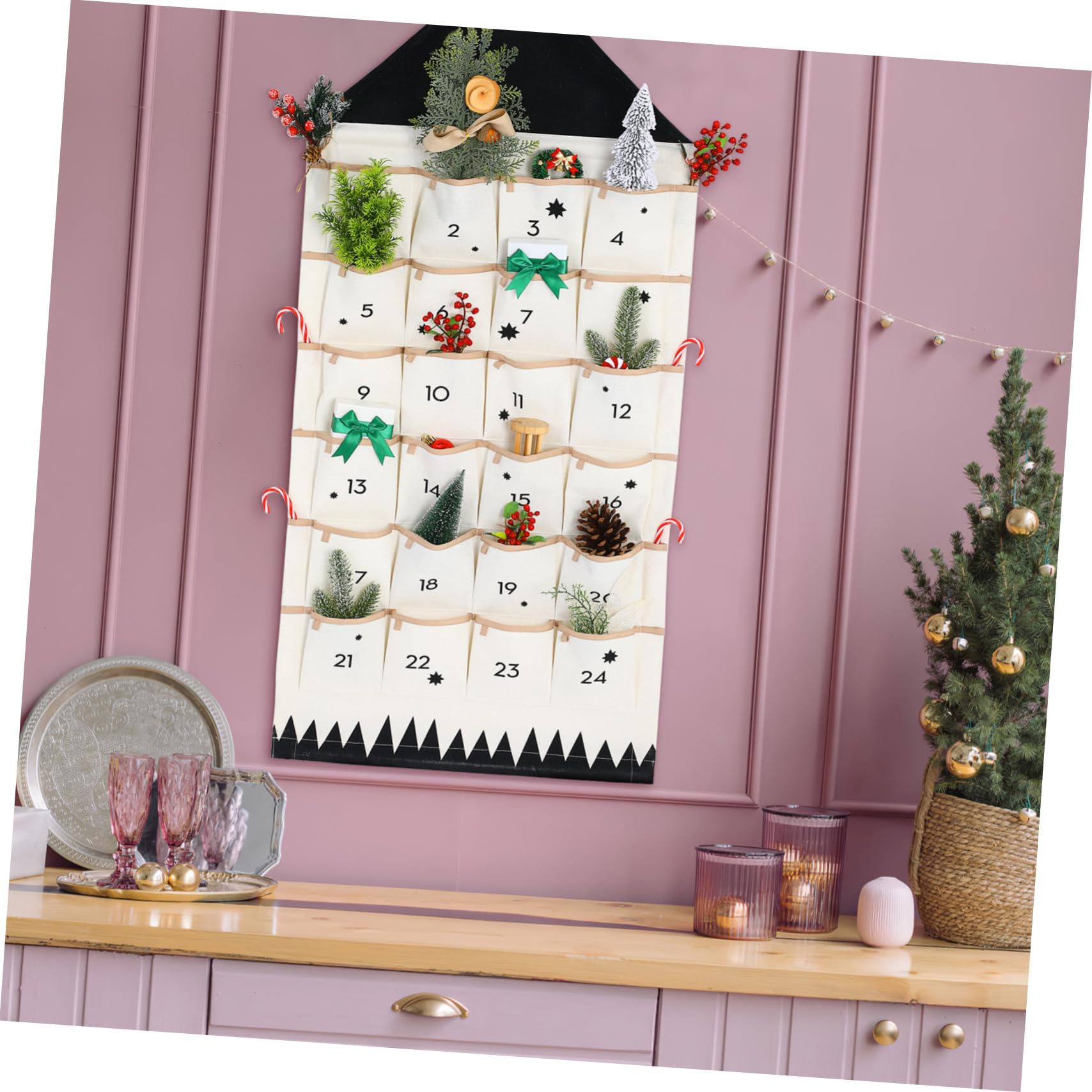 Weihnachts Adventskalender aus Baumwollstoff Hängende Aufbewahrungstasche in Hausform Atmungsaktiv zum Aufhängen an Tür oder Fenster