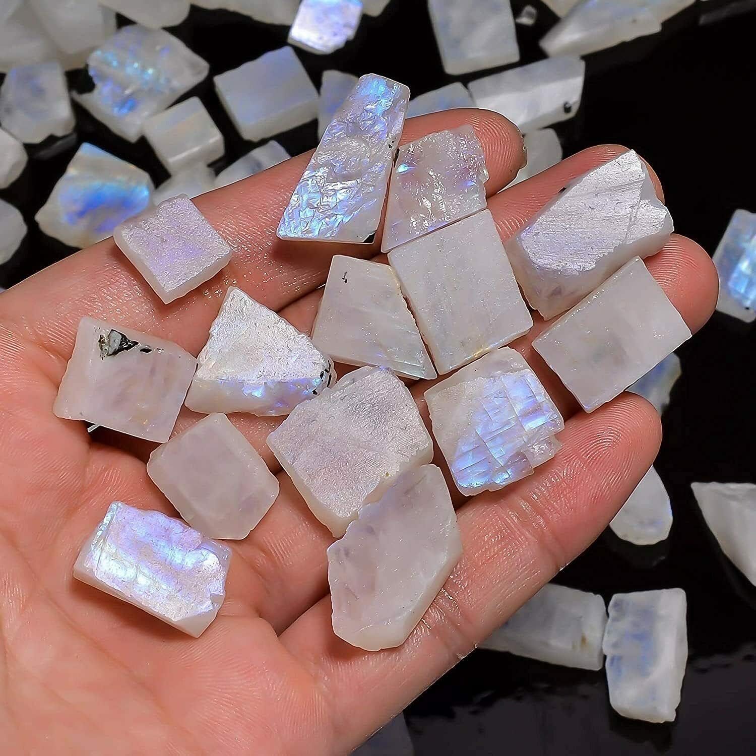 Lovers Point 200 Cts. Rainbow Moonstone Mine Run Rough Stones from India Gemstone and Crystals Wholesale lot Crystals Rock Stones Jewelry Making Supplies DIY & Crafts Crystal Collection Rough Rainbow