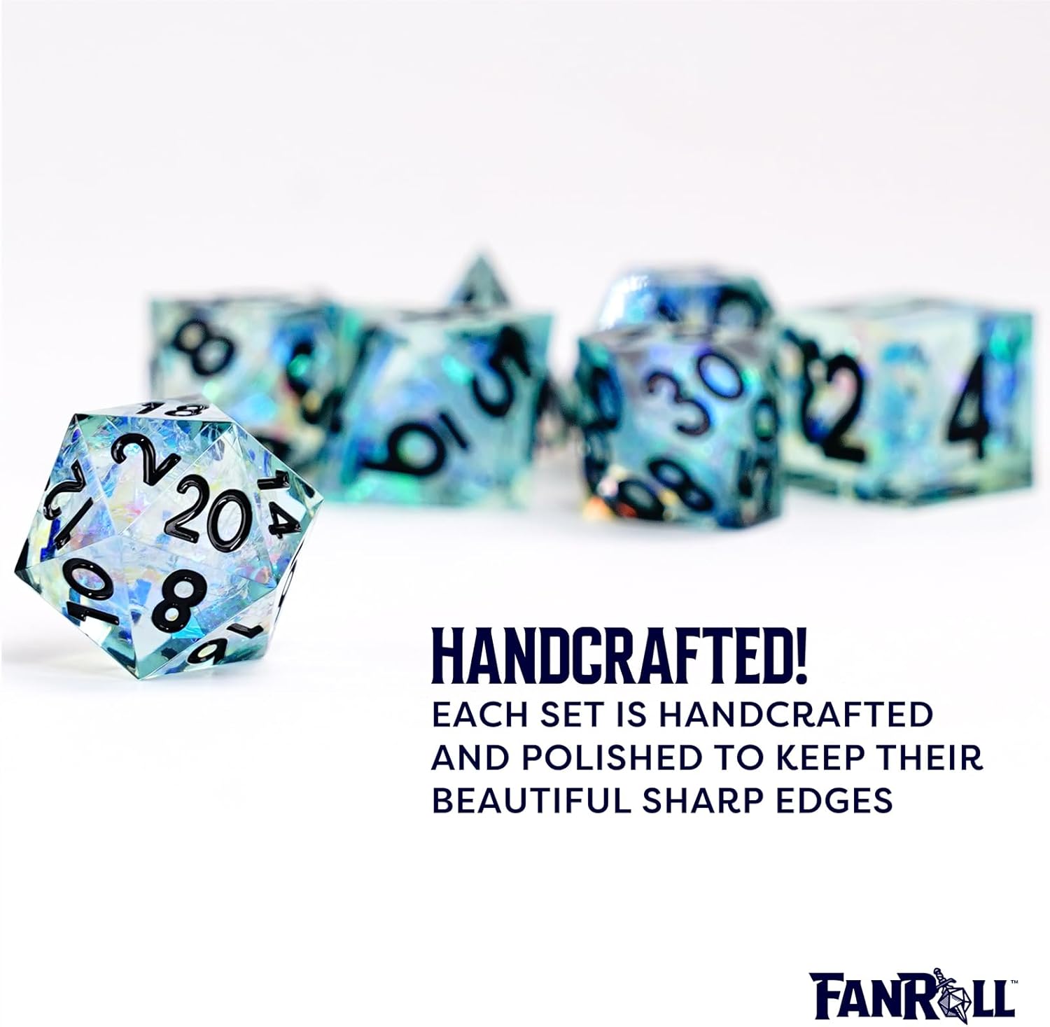 Crafted Sharp-Edged Resin Dice - Frost Capture (7) by Metallic Dice Games