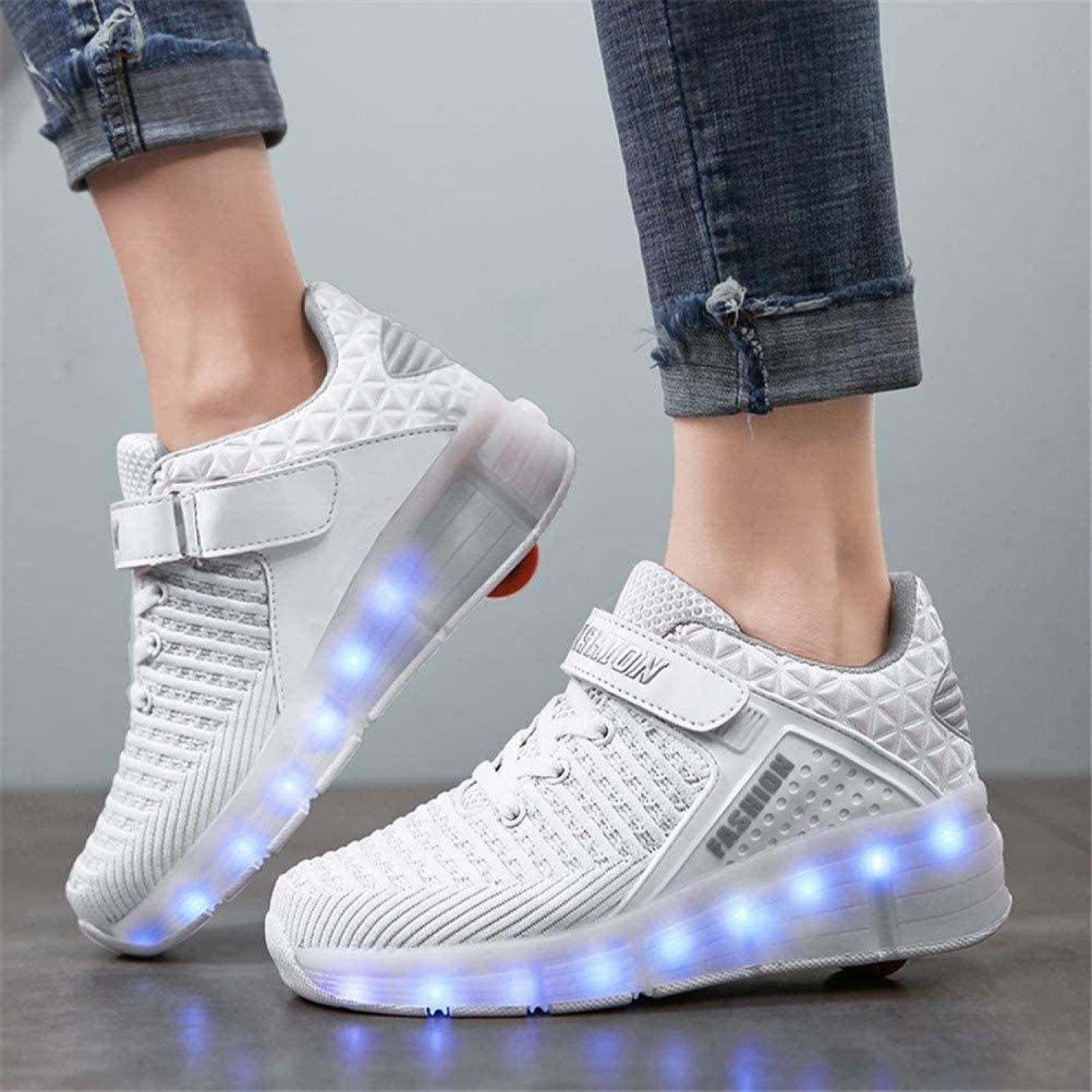 Zapatos LED Zapatos De Patinaje sobre Ruedas LED Niños Niñas Zapatillas Deportivas Al Aire Libre Zapatillas Deportivas De Gimnasia,White Single-41