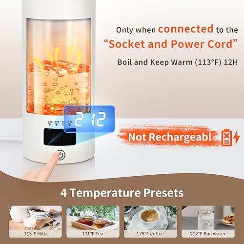 Miniatura 2 de Hervidor de té eléctrico de viaje, 16.9 fl oz, pequeña caldera de agua eléctrica con 4 ajustes de temperatura, apagado automático y protección para