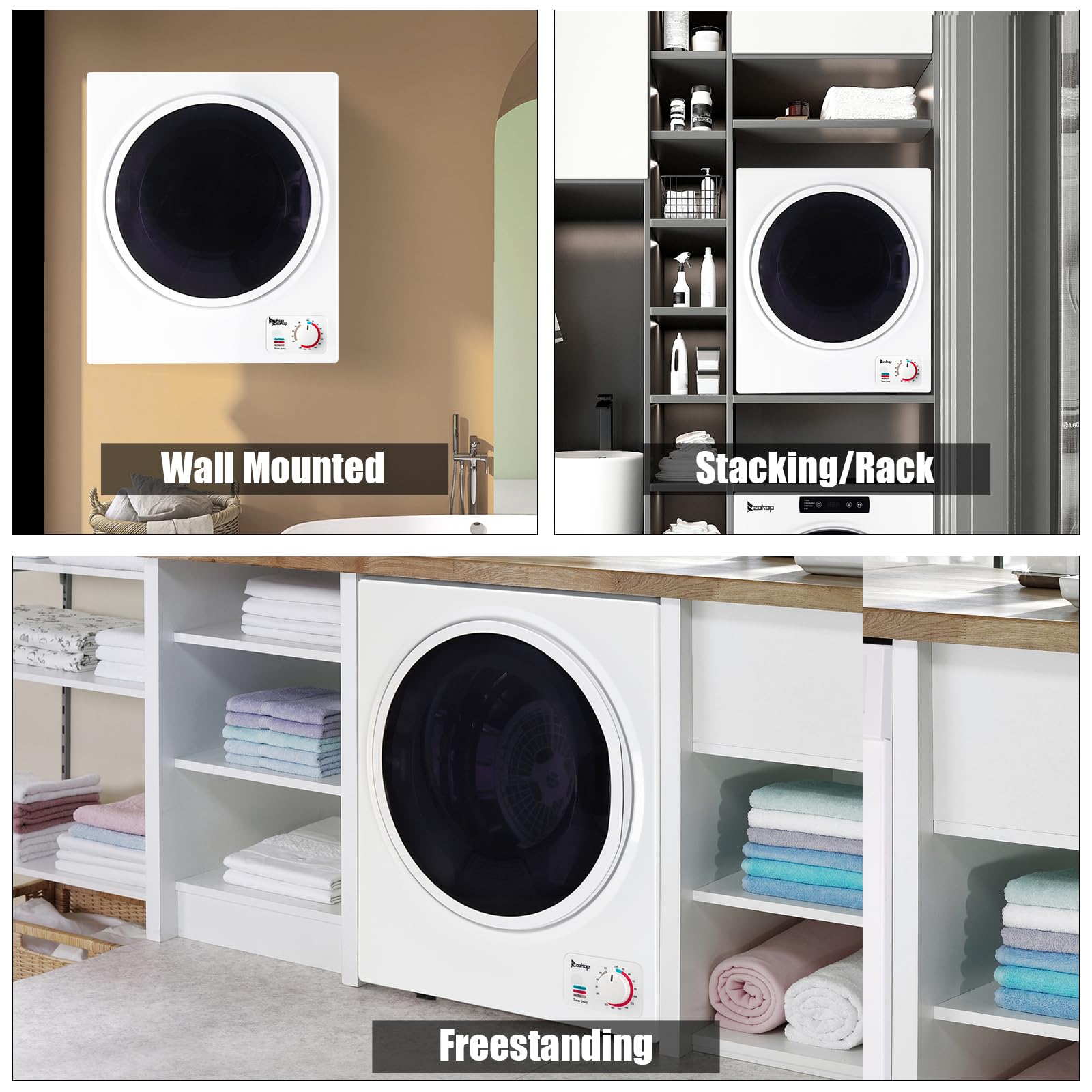 LEADZM Sèche-linge compact 850W 2.5KG évacuation portable pour appartement maison dortoir Classe énergétique C