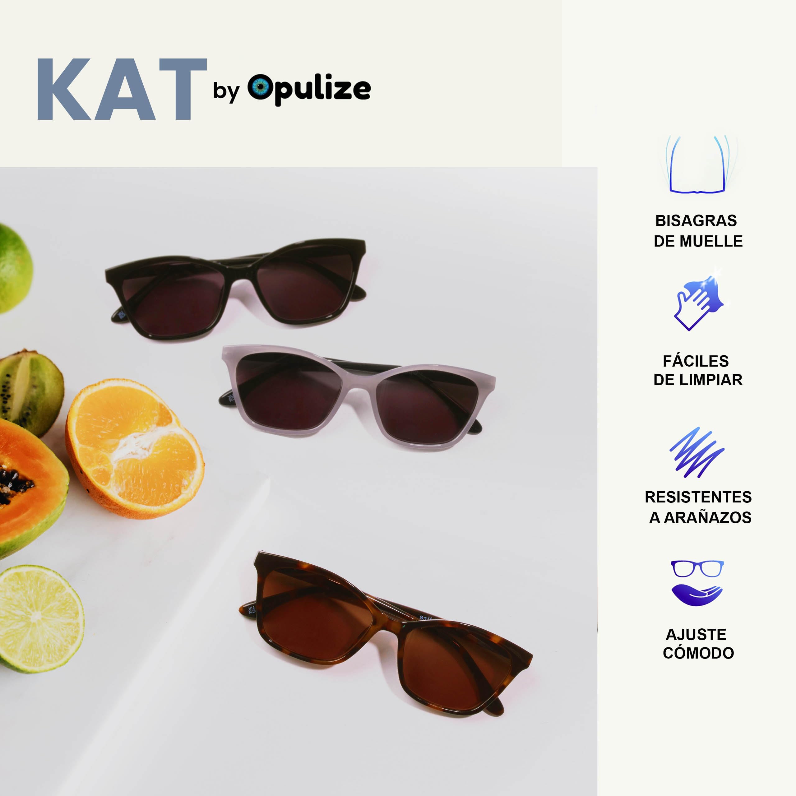 OPULIZE KAT Gafas de Lectura Solares - Elegante Montura Ojo de Gato - Marrón Carey - Hombres y Mujeres - Bisagras de Muelle - S59-2 - +3.00