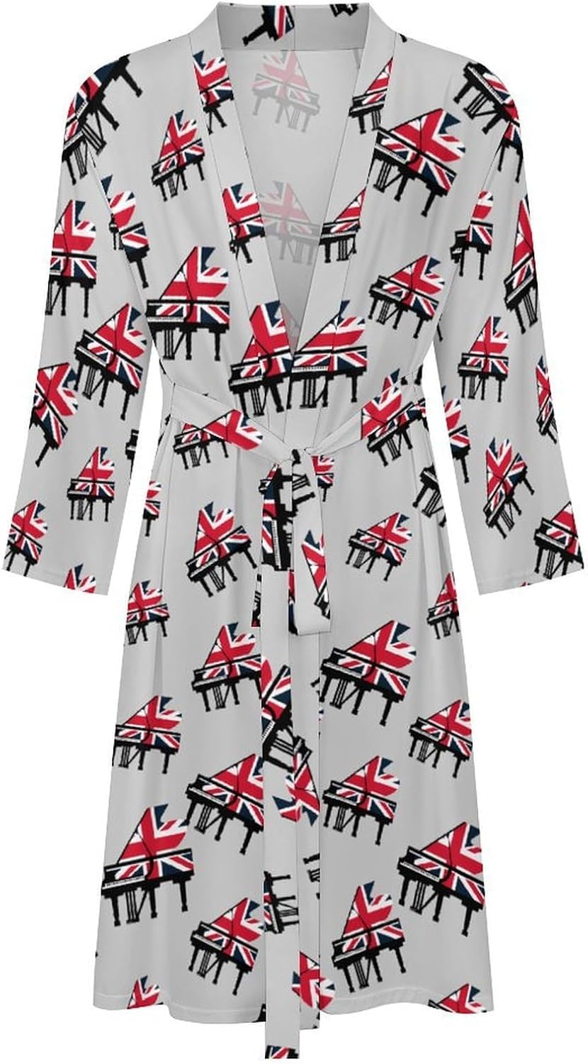 Great Britain England Piano Mens Robe Long Bathrobe for Women Bath Robes Lightweight Soft Printed Sleepwear