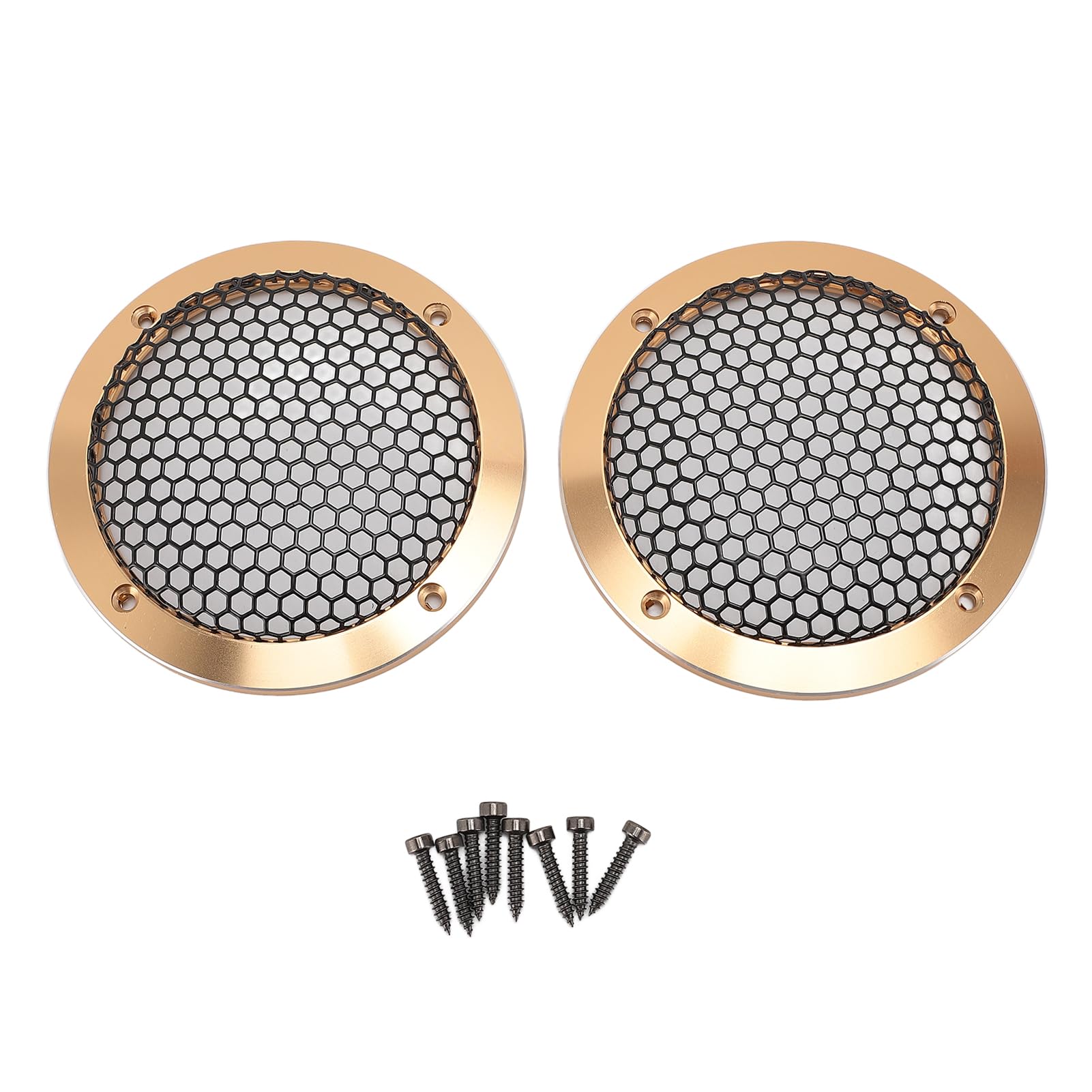 Ceiling Speaker Cover 92mm, Car Speaker Grill Mesh Cover, Round Shape Metal Grille with Rustproof Coating, Universal Mount Speaker Grille for Home Theater, Boat, RV and Automotive (Golden)