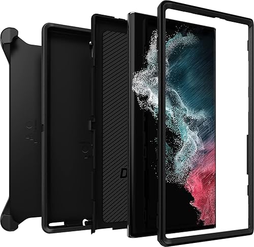 Miniatura 7 de OtterBox Funda para Galaxy S22 Ultra Defender Series, color negro, resistente y duradero, con protección de puerto, incluye soporte de clip para