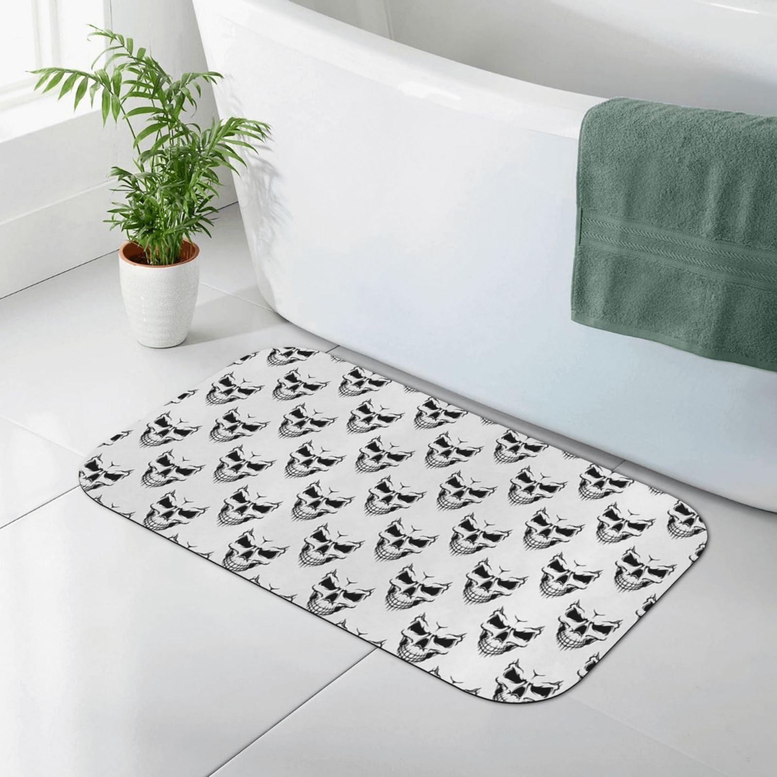 Tapis de bain Halloween squelette FURLOU en caoutchouc antidérapant de 50 cm