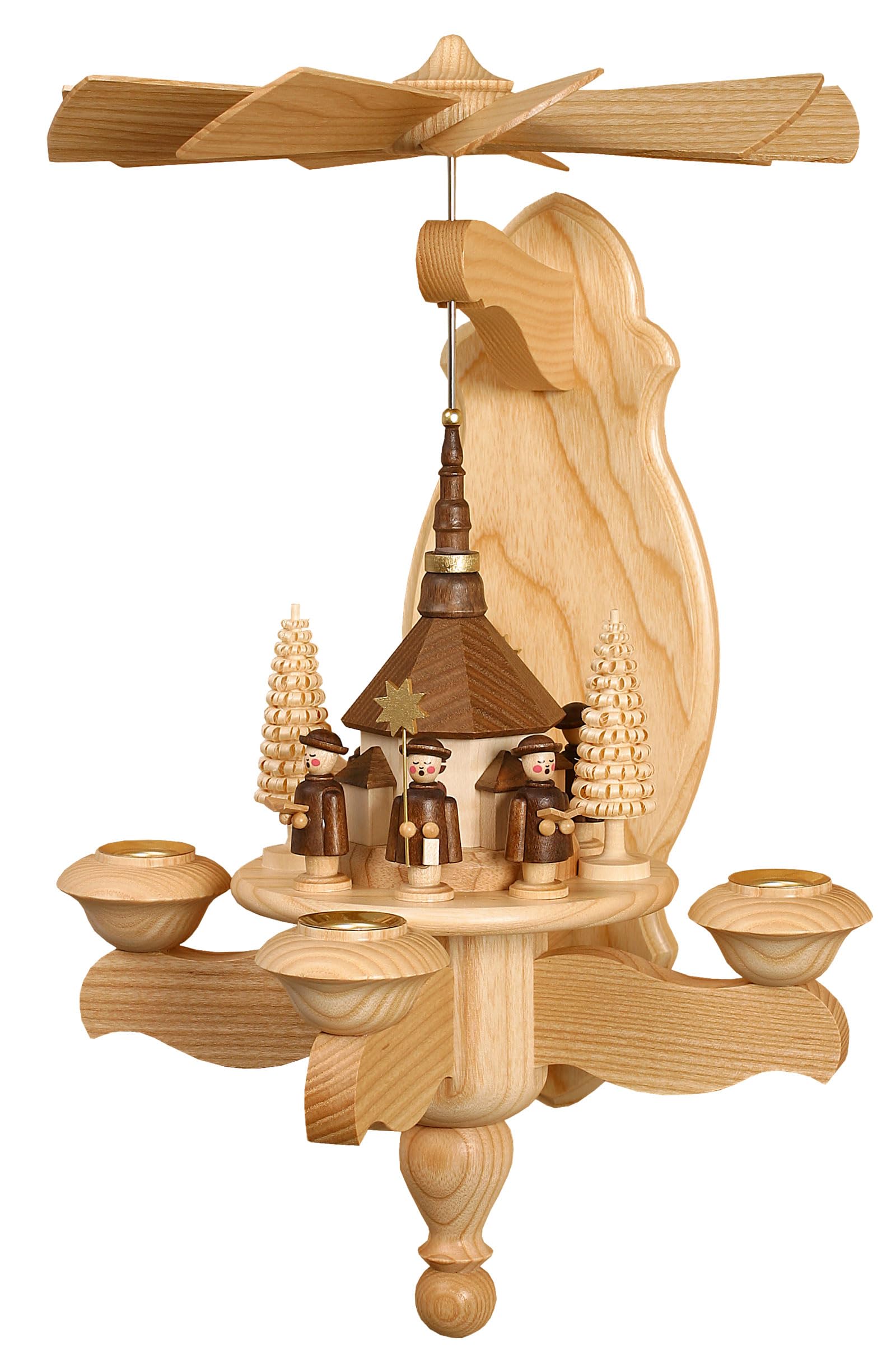 Volkskunstwerkstatt Unger Wandpyramide - Hängepyramide mit Seiffener Kirche inkl. 3 Teelichtaufstecker - Original Erzgebirge® #0800/T