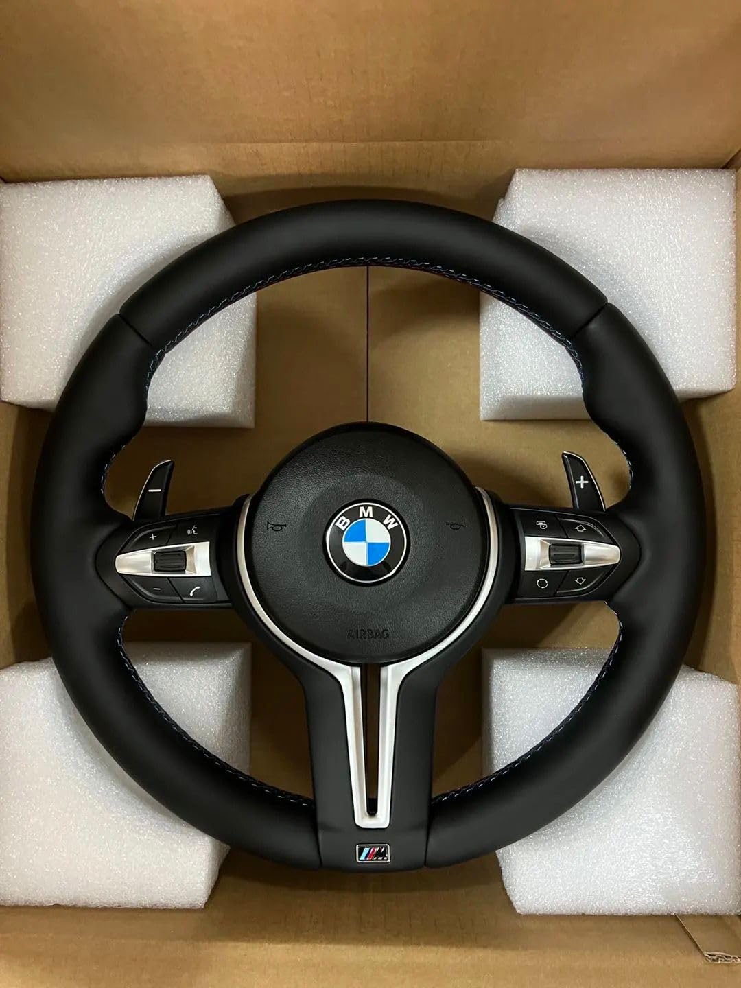 Volante sterzo per BMW M, nero e argento, con comandi audio e pallet al volante