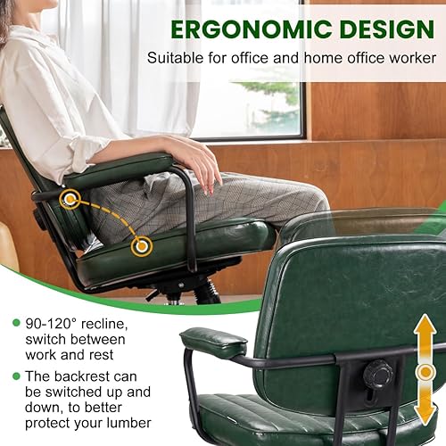 Miniatura 4 de Artswish Mid Century Office Desk Chair - Green Leather Home Office Chair with Wheels and Arms