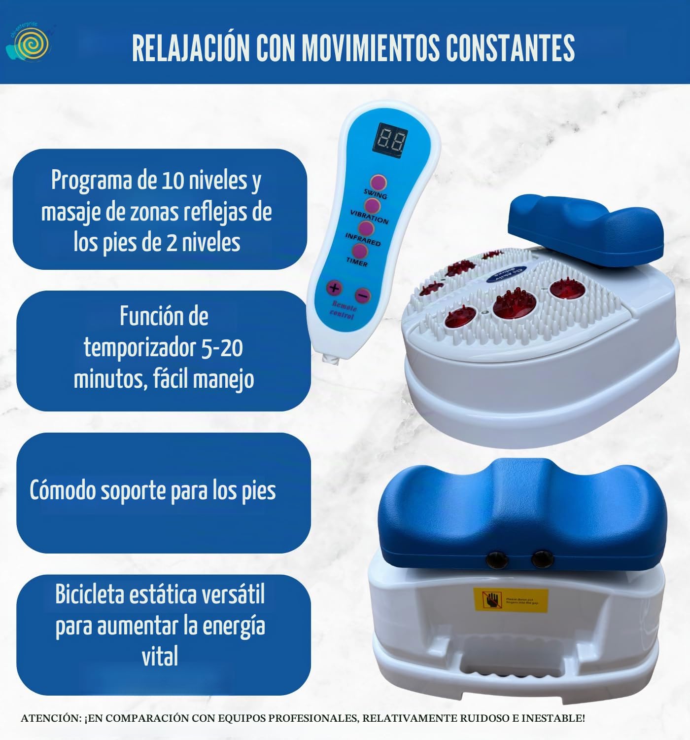 chi-enterprise Vitalstar blue Chi massager I Programa de relajación en 8 etapas I Masaje reflexológico de pies en 2 etapas I con mando a distancia con temporizador | incl. Twister
