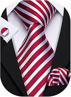 Man Stripe Ties Set Silk Woven Pocket Square Necktie Cufflinks Formal Party Business