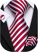 Barry.Wang Man Stripe Ties Set Silk Woven Pocket Square Necktie Cufflinks Formal Party Business