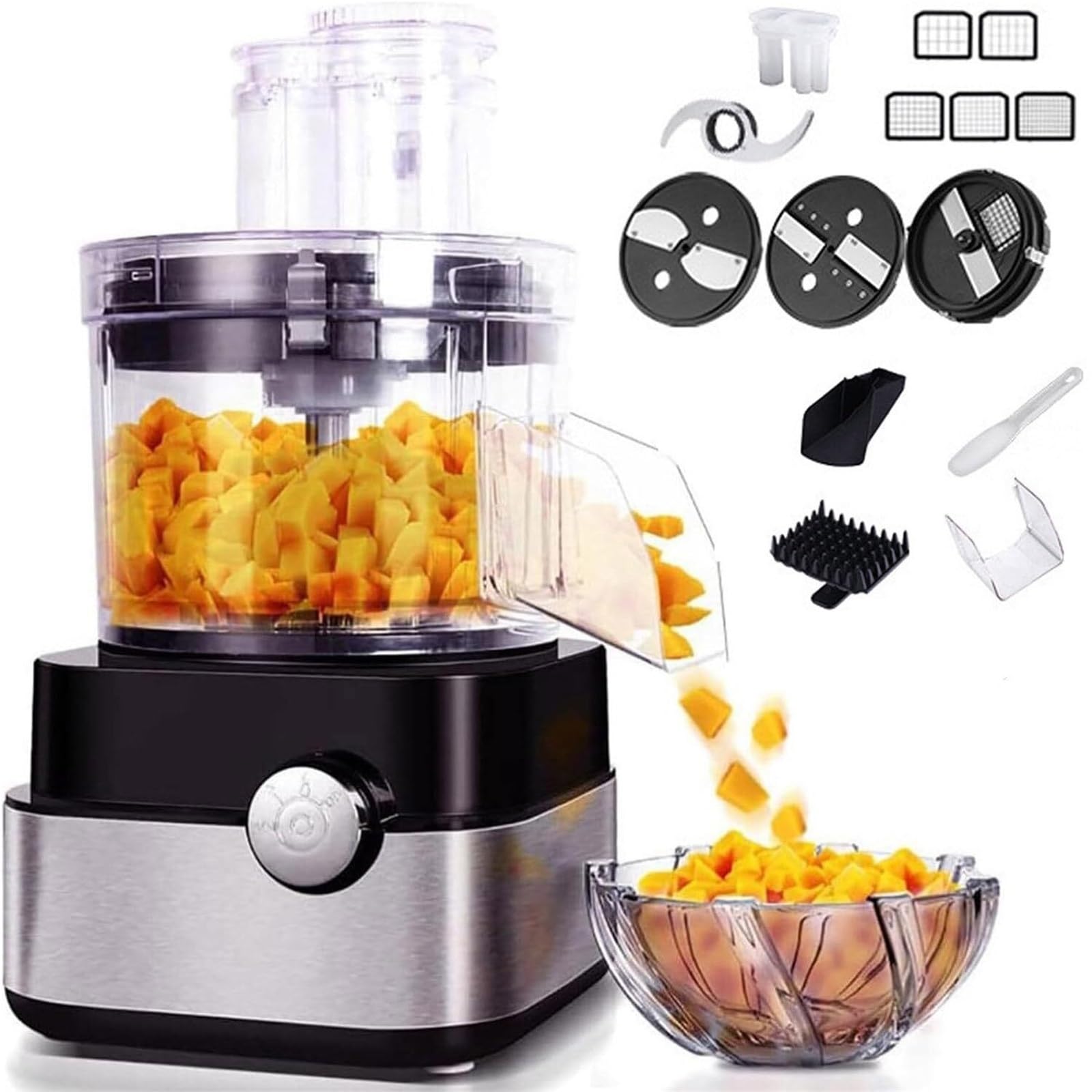 Robot Culinario 600 W, Picadora Eléctrica Multifunción 5 En 1 con 5 Cuchillas de Acero Inoxidable para Verduras, Frutas, Carne, Jengibre