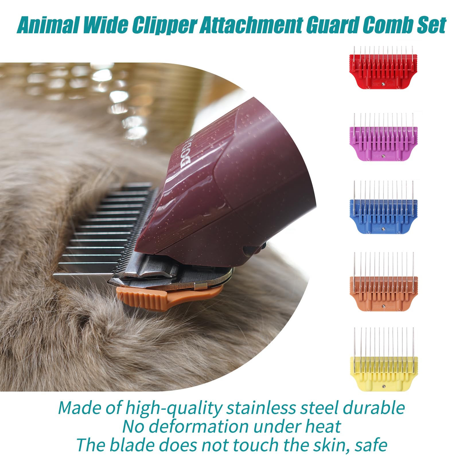 DOG Schermaschinen-Aufsatz aus Edelstahl, breit, Kamm-Set für A5-Serie | Kämme mit Schnappbefestigung, nur Tanne für 10 W/15 W/30 W breite Klinge (mittelgroß, 5-teilig)