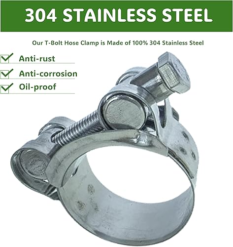 Miniatura 3 de Abrazaderas de manguera con perno en T, abrazadera de tubo ajustable resistente de 2.362-2.480 in, acero inoxidable 304 y banda ancha para puntas de