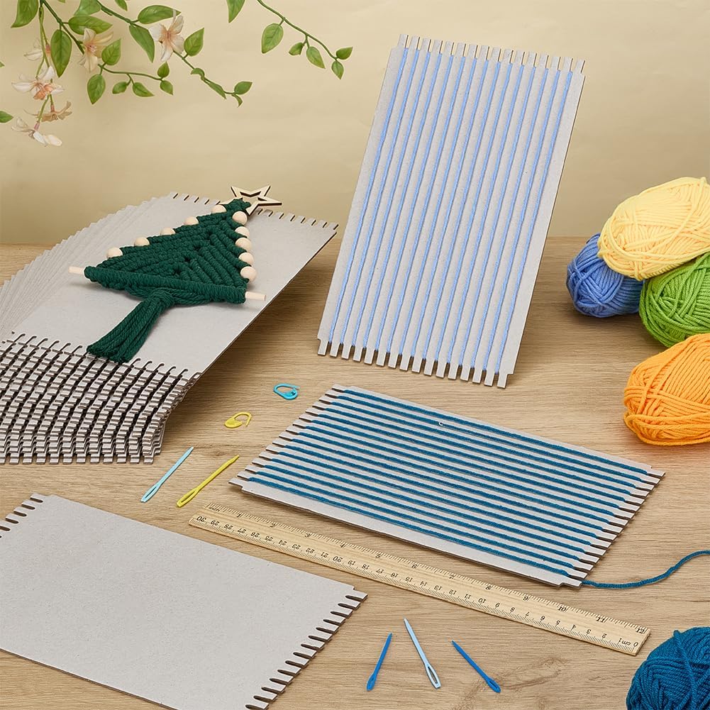 FINGERINSPIRE 24PCS Cardboard Weaving Looms 5.9x9.8x0.1 Inch Gray Color Paper Weaving Auxiliary Boards Rectangle Knitting Tools Sewing Crochet Basket Jewelry Arts Crafts for Beginners Knitting Sewing