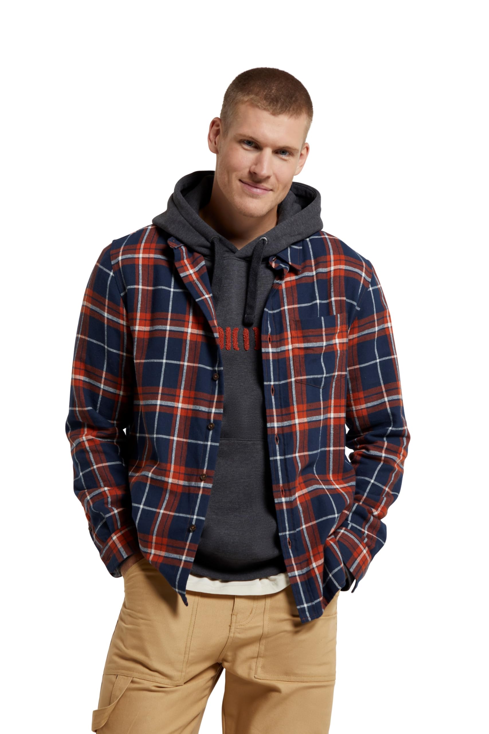 Animal Men's Navy Cove Flannel Shirt - Breathable & Lightweight Top With Front Pocket, Relaxed Fit - Spring Summer, Outdoors, Holiday, Walking, Hiking